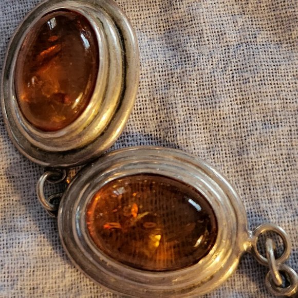 Vintage Sterling Silver Amber Bracelet 8"  22.7g Beautiful signed IMI - Picture 2 of 6